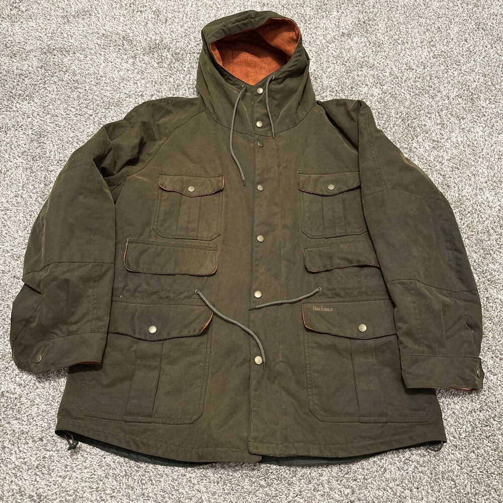 Barbour Wessex Jacket Green Waxed Lined Hooded Hunting Parka Field Men’s Size XL